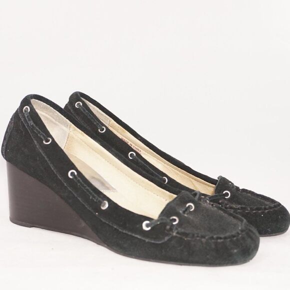 Michael Kors Black Suede Loafer-Style Wedges, 7.5 - Picture 3 of 8